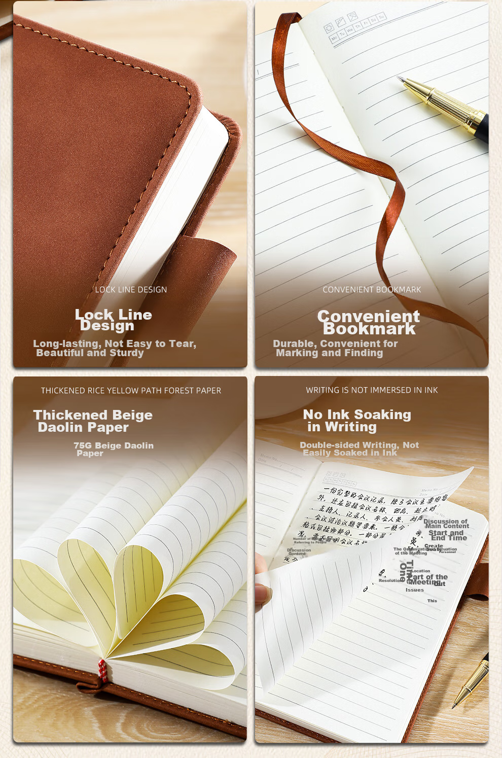 [Lowest Price Online] Longe Notebook, Extra Thick 416 Pages, Business Leather Notebook, Sheepskin Diary, High-Quality Notebook, Stationery, Office Meeting Record Book, Customizable Logo 7