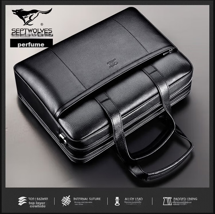 SEPTWOLVES Briefcase for Men, Top-Grain Leather Business Shoulder Crossbody Large Capacity 15.6-Inch Laptop Handbag, Holiday Gift 25