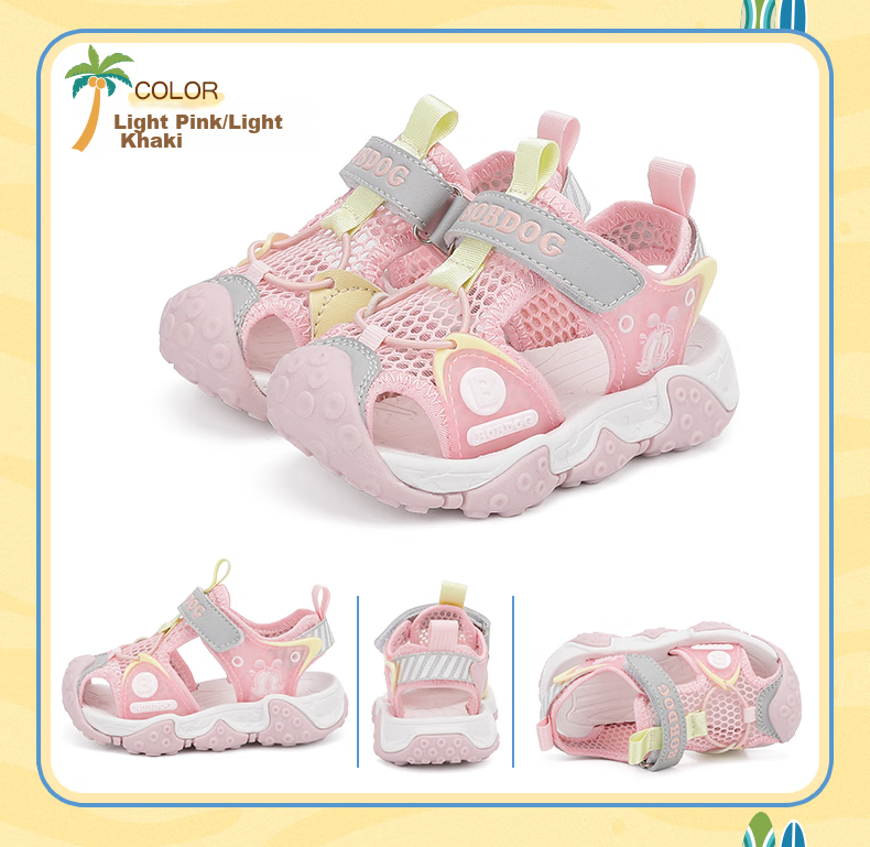 BOBDOG Kids Baby Beach Shoes Summer Boys Closed-Toe Sandals 105322075 Light Pink/Light Gray Size 26 12
