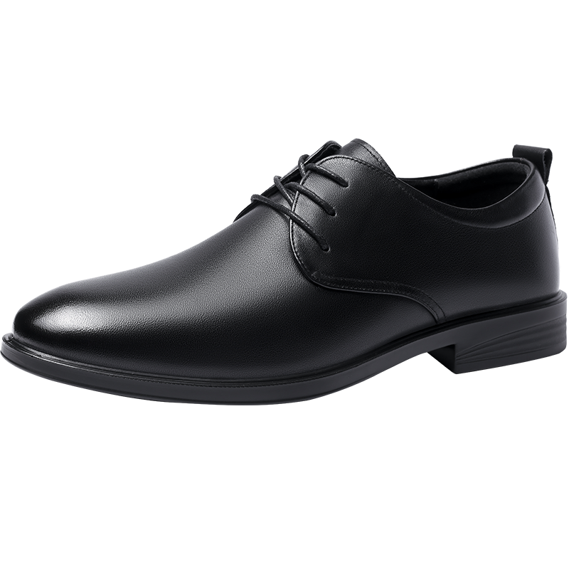 LAORENTOU Men's Leather Shoes, Business Casual Shoes, Top-Layer Cowhide, Spring And Autumn Breathable, Wear-Resistant, Non-Slip Men's Shoes, A30303, Black, Size 39