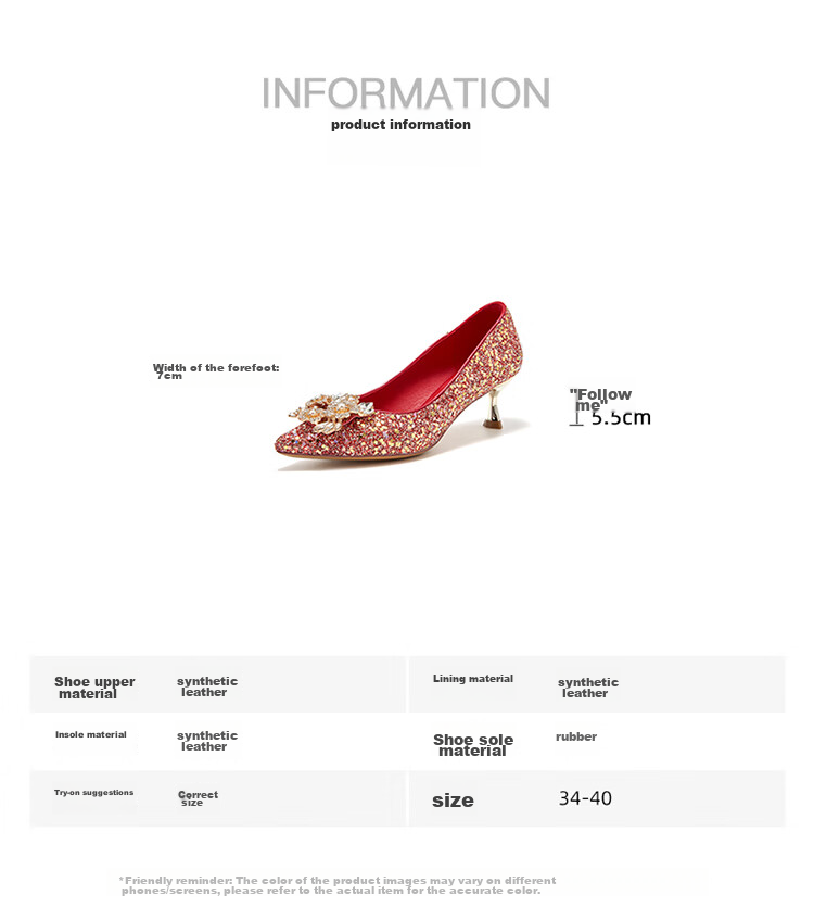 Josiny Elegant Wedding Shoes, High Heels for Women, Chinese-Style Wedding Shoes to Match Dresses, Qipao, Toasting without Fatigue, Red, Size 35 5