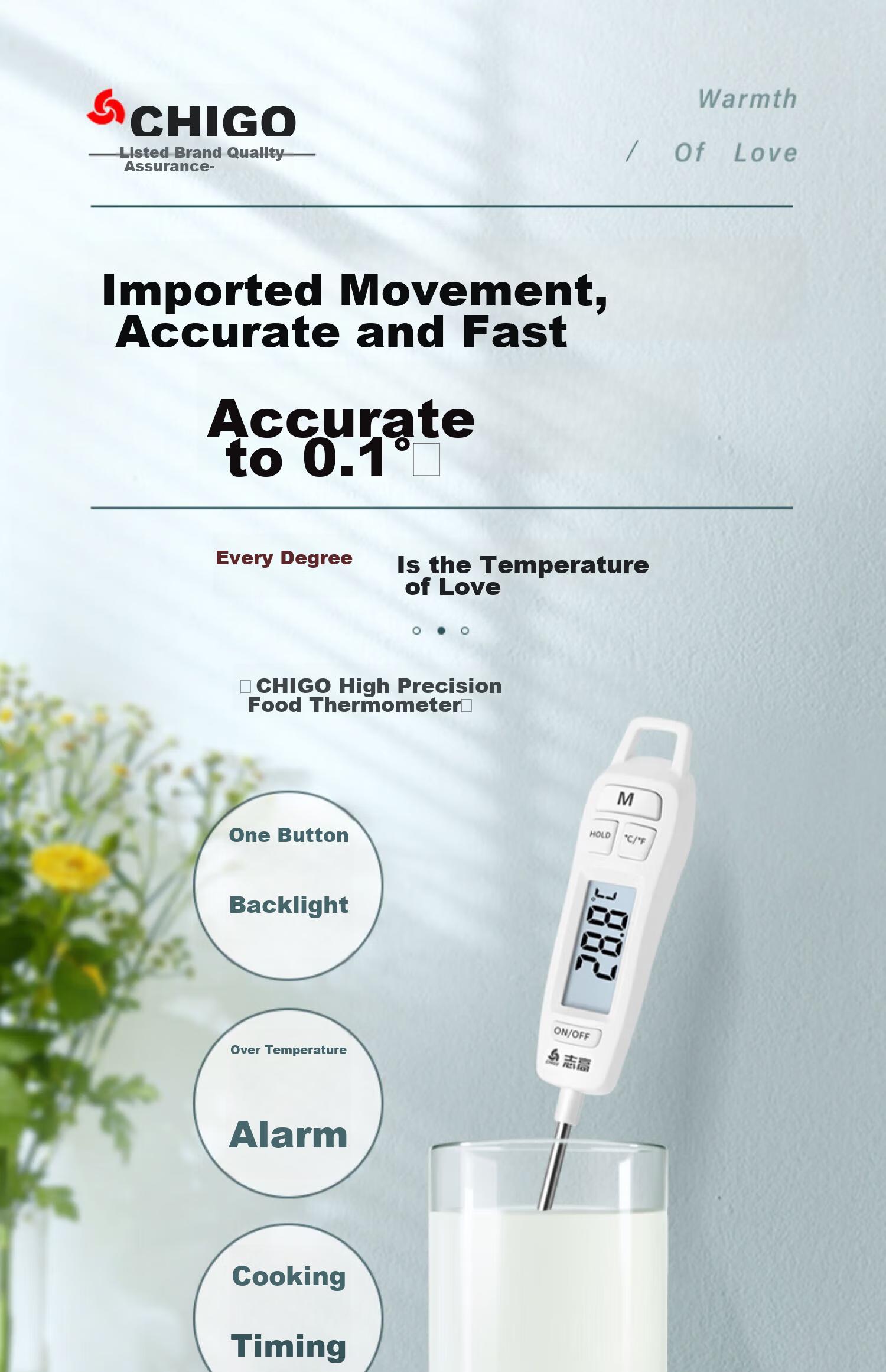 CHIGO Probe Kitchen Food Thermometer, Oil Temperature Meter, Baby Milk Thermometer, Water Thermometer, ZG-8010 Backlit Model 1