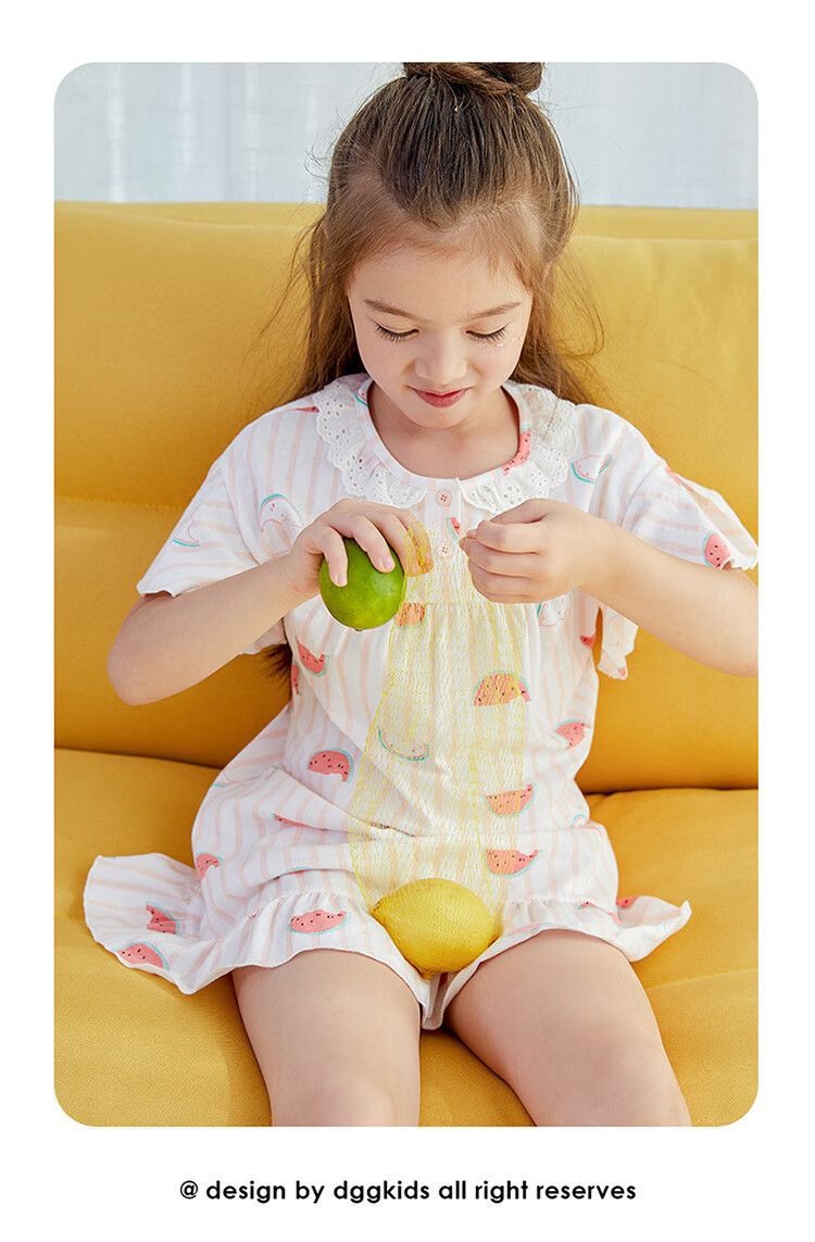 Dingguagua Girls' Short-Sleeve Cotton Nightgown, Children's Summer Thin Sleepwear, for Older Girls And Toddlers, Pink, Size 160 10