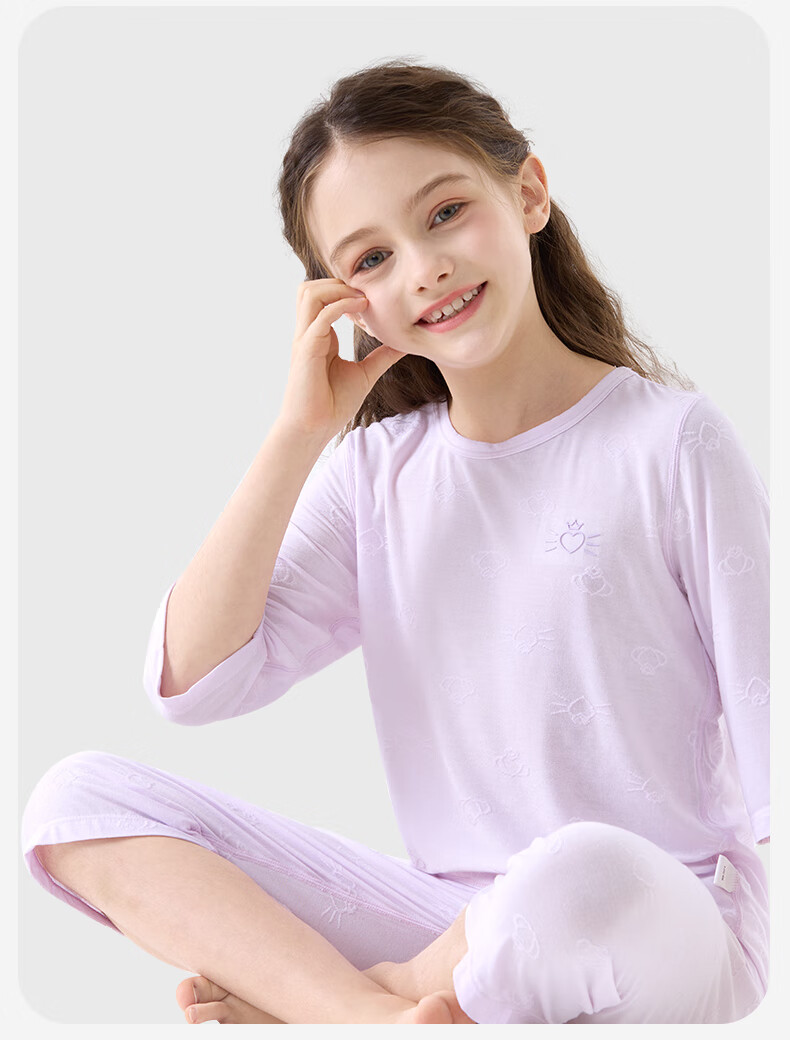 Duomiaowu Girls' Pajamas Children's Modal Home Wear Set Big Kids Summer Thin Ice Silk Air Conditioning Clothes 11904 Pink 160 14