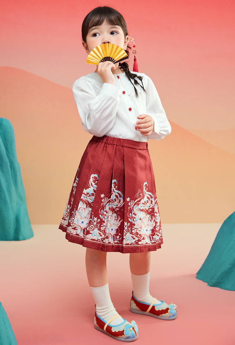 BALABALA Girls' Horse-Face Skirt Children's Outfit, Spring 2025 Embroidered Shirt Short Skirt New Year's Outfit, 208125104005 13