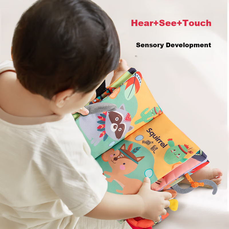 Beiboshi Babybox Early Education Infant Toy for 0-6 Months, Baby-Safe Chewable And Washable Animal Tail Cloth Book