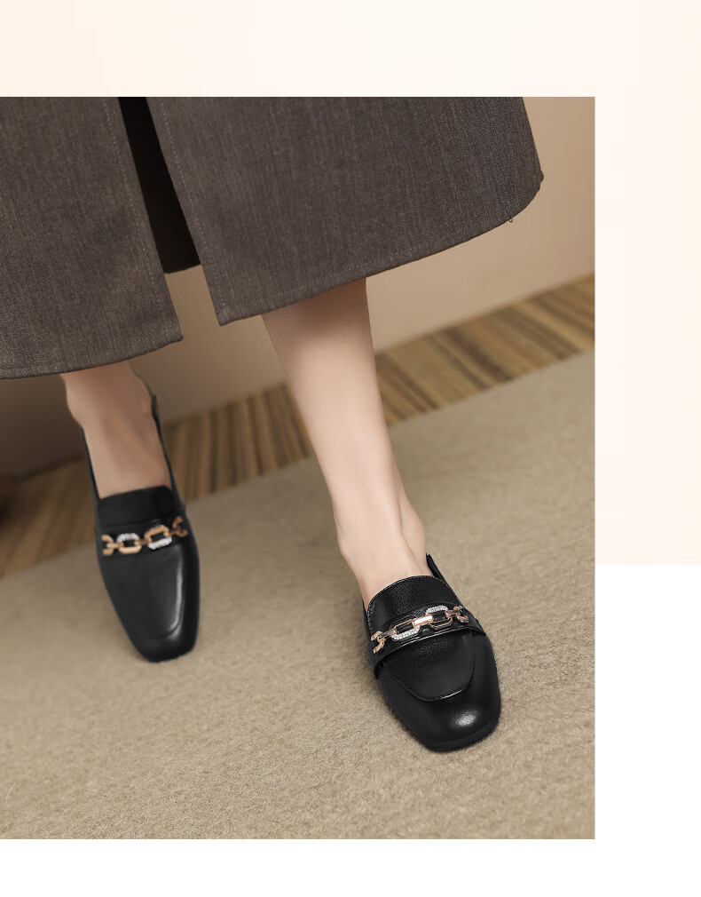 ZHR Flat Women's Shoes for Spring And Autumn, Slip-On Loafers, Versatile Commuter Shoes with Soft Soles, Leather Shoes AH608 Black Size 38 15