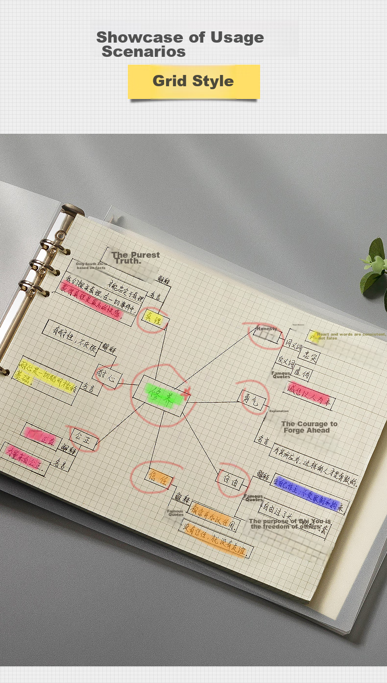 Faramon Loose-Leaf Notebook with Ruled Pages, 3 A4 Thick Notebooks, Detachable Horizontal Mind Maps, Simple Spiral-Bound Notebooks for College Students 11