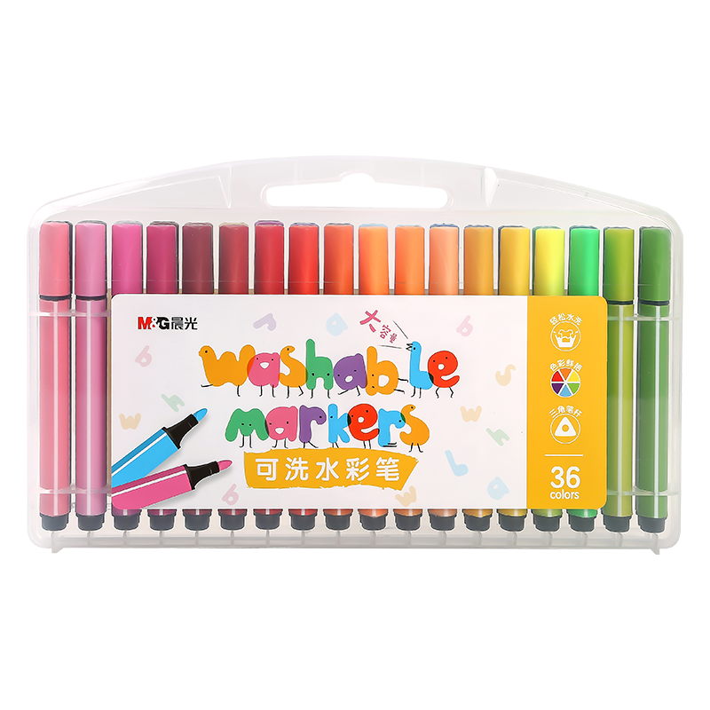 M&G Stationery, 36 Colors, Thick Triangular Handle Watercolor Pens, Washable, Large Capacity, Drawing Pens, Kindergarten Non-Toxic Birthday Gift, ACP901R1