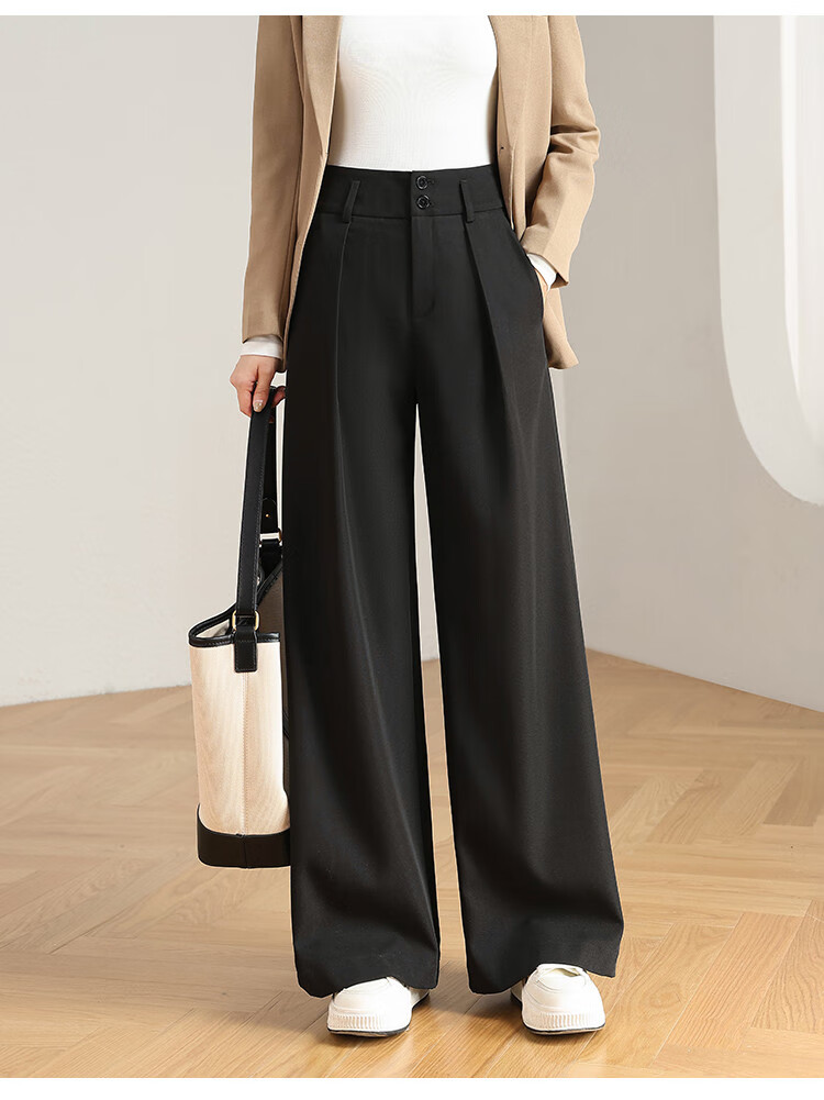Dme Leg-Lengthening Wide Waist Pleated Design Solid Color Versatile Suit Pants for Women Wide-Leg Trousers Autumn Purple-Red M 15