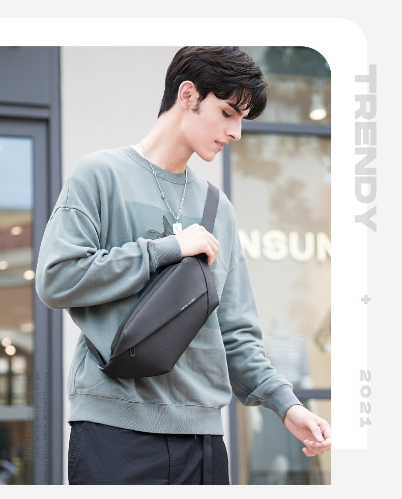MARK RYDEN Men's Single Shoulder Bag, Motorcycle Crossbody Backpack, Sports Trendy Chest Bag, Cycling Waist Pack, Phone Bag MR5860 Elegant Black 9