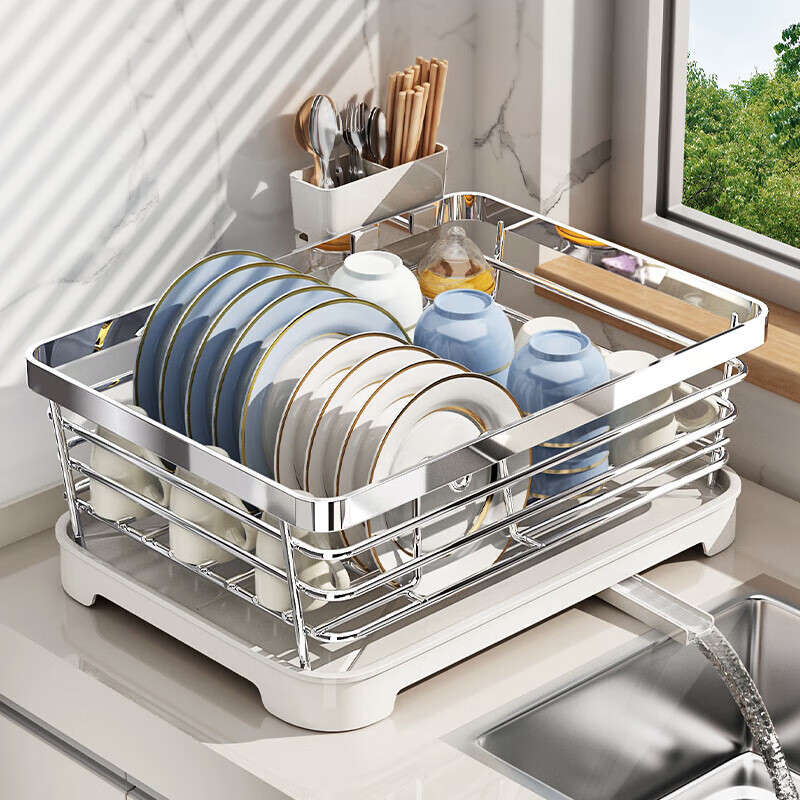 Youqin 304 Stainless Steel Kitchen Dish Drainer Rack Bowl and Chopsticks Storage Organizer Basket