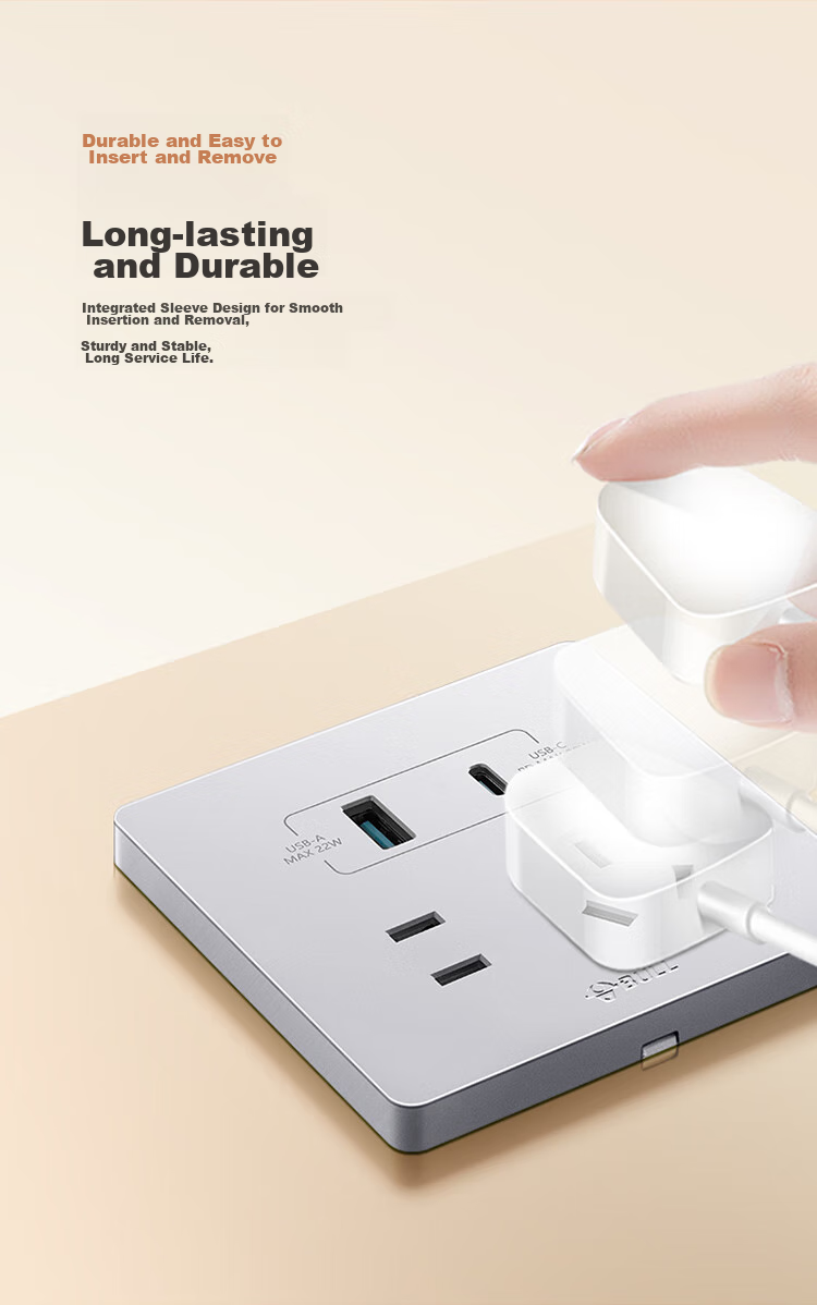 BULL Switch Socket G12 Series Five-Hole with USB+Type-C 30W Fast Charging G12E537 Cream Wind Space Silver 11