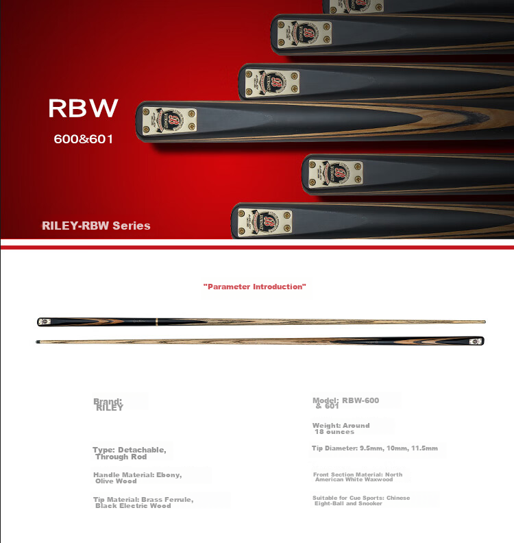 RILEY Pool Cue ROS147, Snooker Small Tip, Black 8 Chinese Eight-Ball, Black Eight Billiard Cue, Detachable, 9.5mm 2