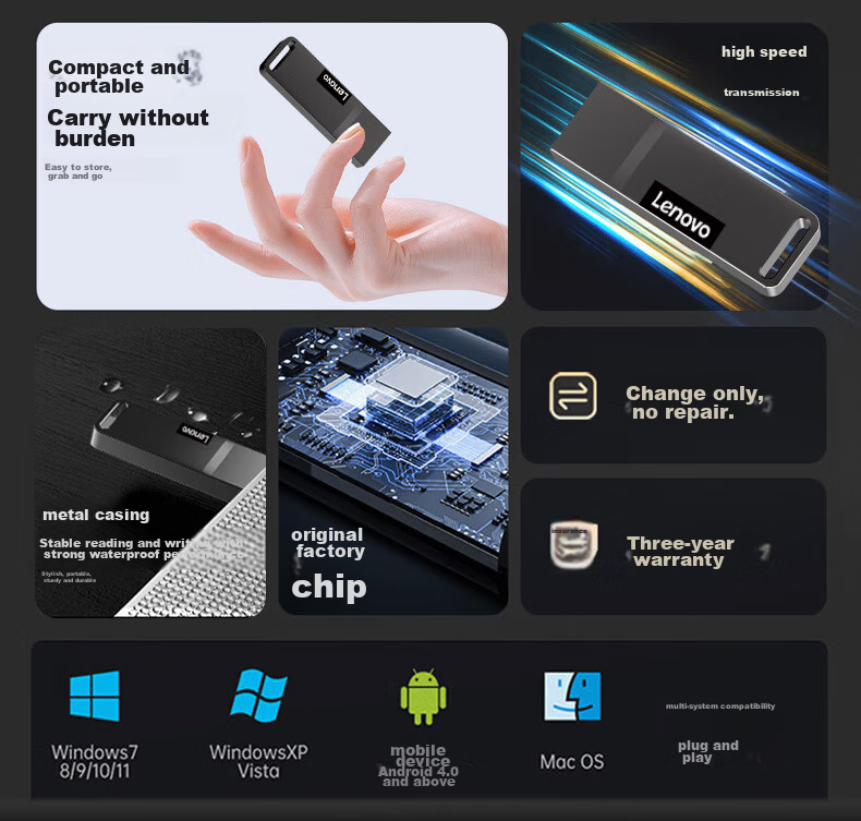 Lianxiang (Lenovo) 16GB USB2.0 Mobile Flash Drive K110, Compact And Portable, Shockproof And Drop-Resistant, Metal Mini Car USB Drive 2