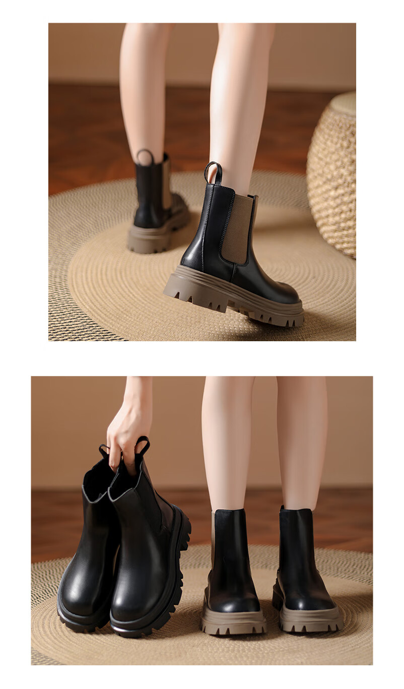 DAPHNE Autumn And Winter Ankle Boots for Women, Versatile Height-Increasing Chelsea Boots, Women's Short Boots, Black, Size 37 11