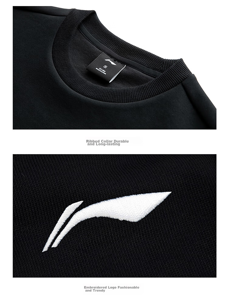 Li-Ning Sports Sweatshirt for Men, Spring 2026 Round Neck Pullover, Hoodless Simple Solid Color Loose Casual Workout Fitness Long-Sleeve Top 15