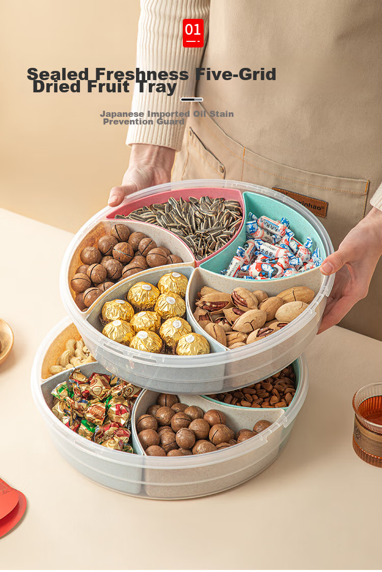 Daisy Leaf Large Capacity Dried Fruit Snack Storage Box for New Year Living Room Coffee Table Sunflower Seeds Candy Nuts Fruit Organizer 1
