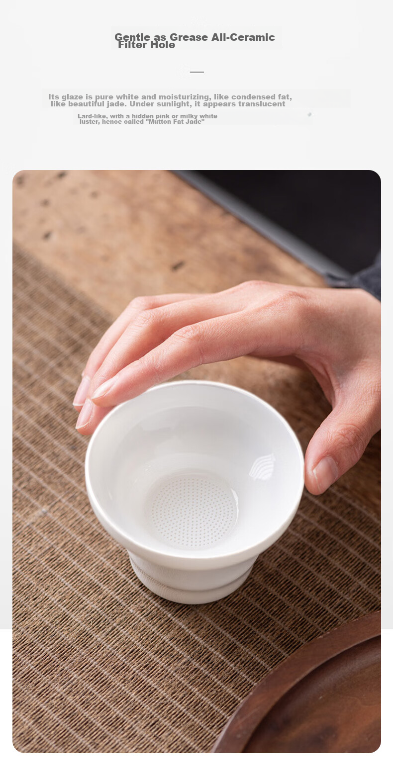 Edo Tea Strainer, White Porcelain Tea Filter, Tea Infuser with Separation, Ceramic Fair Cup with Integrated Tea Filter, Tea Set 3