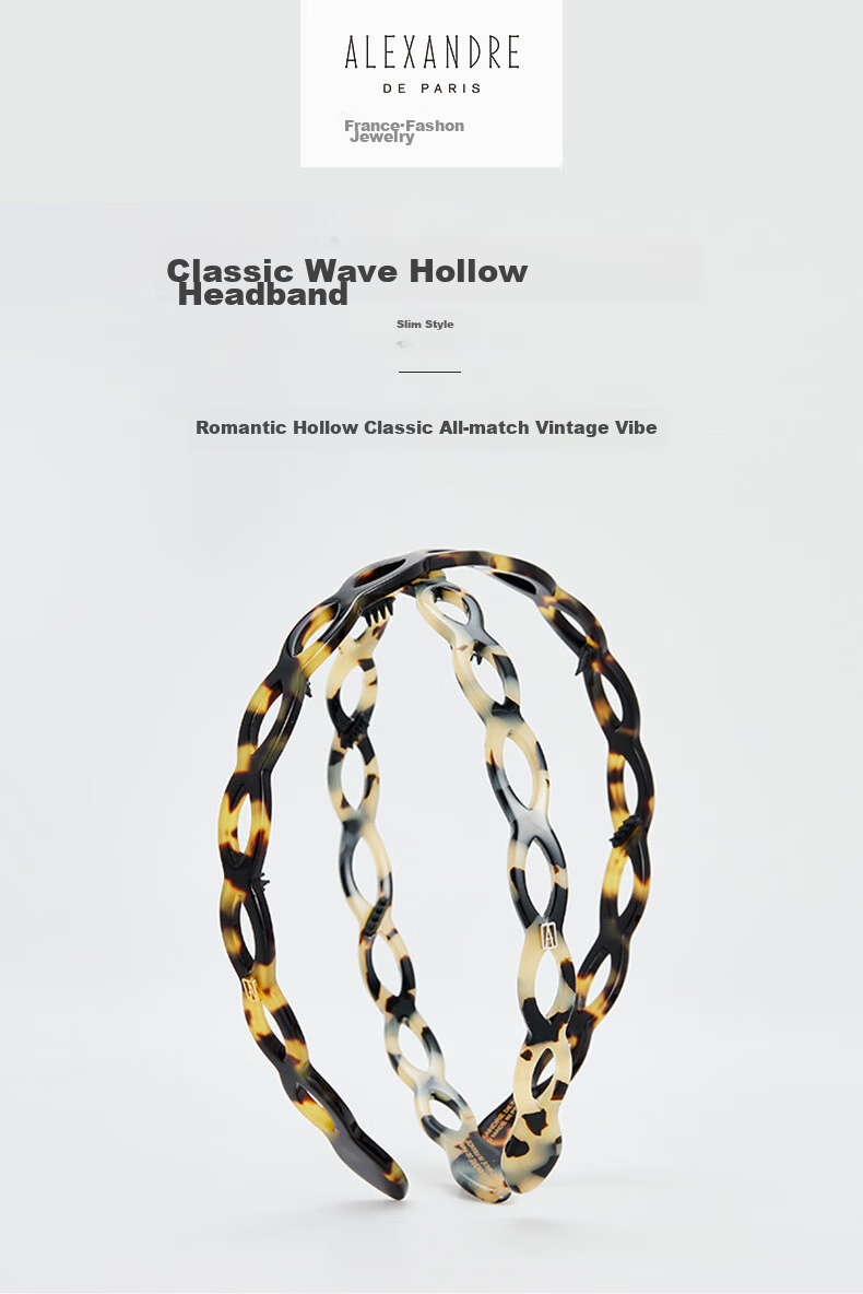 ALEXANDRE DE PARIS Mid-Autumn Festival Gift Simple Headband Romantic Hollow-Out Hairband Fashionable Versatile Hair Accessory 1573 E Dark Brow 1