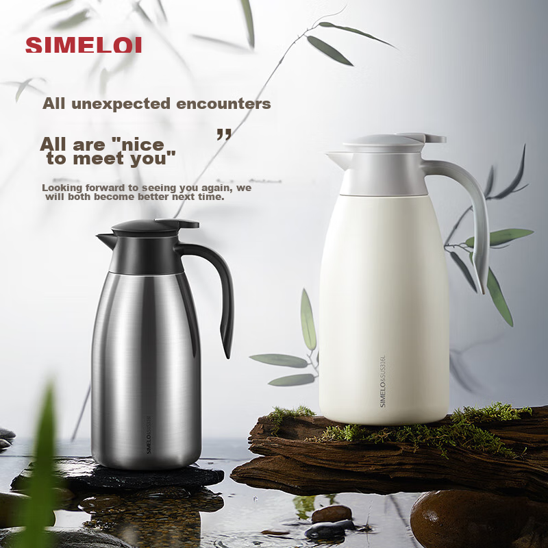 SIMELO Kyoto Welcome Insulated Bottle, 316L Stainless Steel, Large Capacity Thermos, Hot Water Kettle, 2.5L, Elegant White