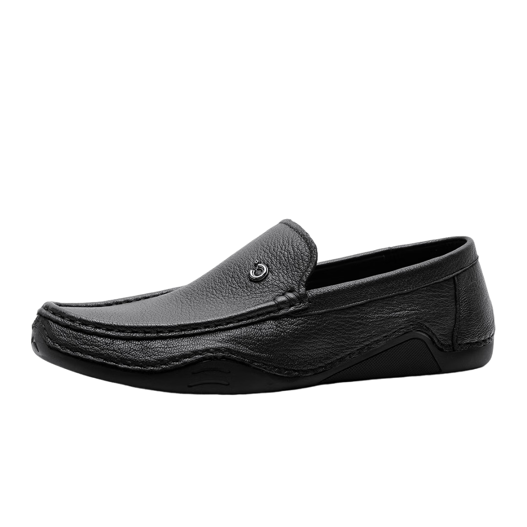 C.BANNER 2026 Men's Shoes, Top-Grain Leather, Business Casual Leather Shoes, Comfortable Slip-On Loafers, Black, Size 41