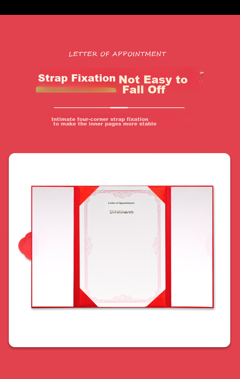 Befon A4 High-Quality Honor Appointment Letter Cover, Tri-Fold Pages, Leather Surface, Vertical Style, Appointment Certificate, Employment Certificate, Includes 2 Printed Inner Pages, Single Book Pack, Red, 0344 6