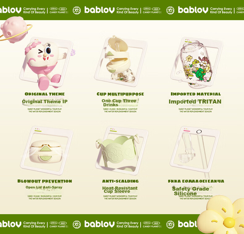BABLOV Children's Summer Water Bottle with Straw, Large Capacity Leak-Proof And Scalding-Resistant Cup for Primary School Students And Kindergarten Kids 3