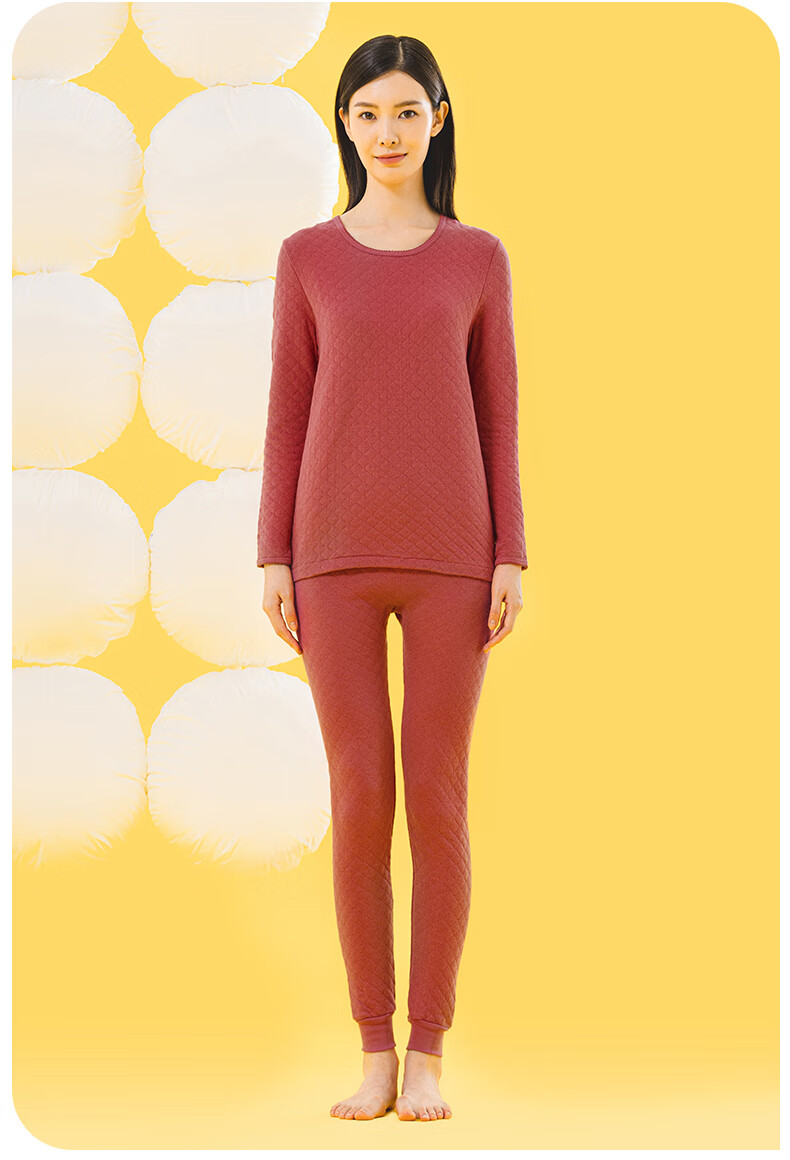 Yiershuang [7A Antibacterial And Anti-Mite Three-Layer Thickened] Autumn And Winter 100% Cotton Thermal Underwear Set for Women, Autumn Top And Pants 23