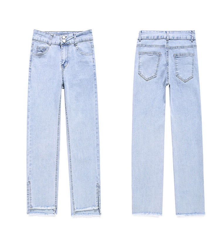 Pierre Cardin [High-Waisted Stretch] Women's Jeans, Autumn Season, Draping Effect, Side Slit, Ankle-Length Cigarette Pants, Light Blue, XL 15