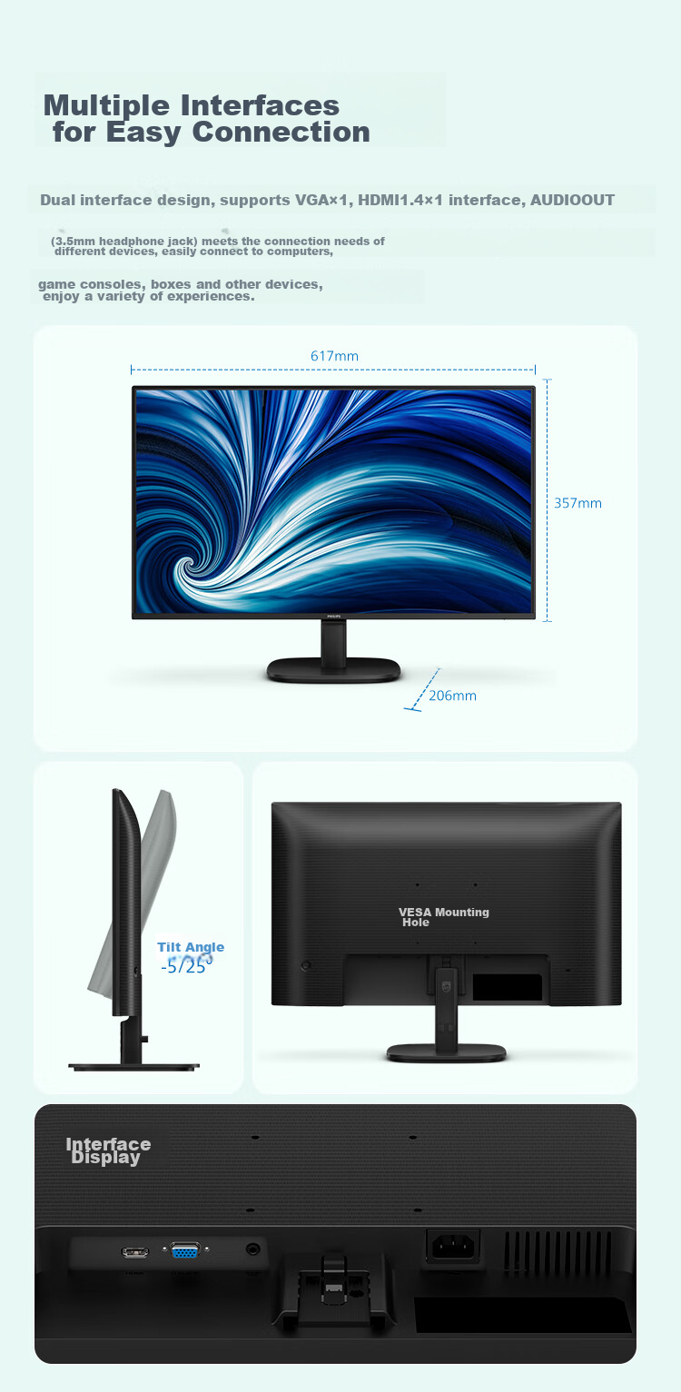 PHILIPS 27-Inch 1080P HD Office Monitor, IPS Hard Anti-Blue Light Eye Protection, 99.9% SRGB, 100Hz HDMI+VGA Computer Display Screen 27B2N2100 14