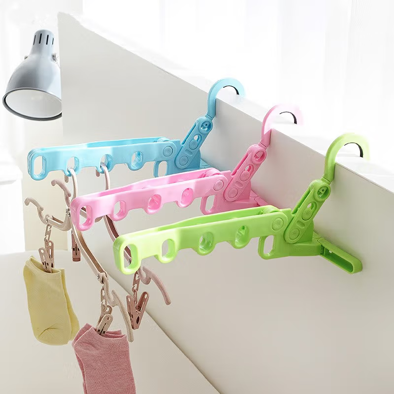 BWNK Foldable Travel Hanger, Mini Wall-Mounted Clothes Rack Pole for Outdoor Railing, Behind Door, Window Sill Use, Random Color