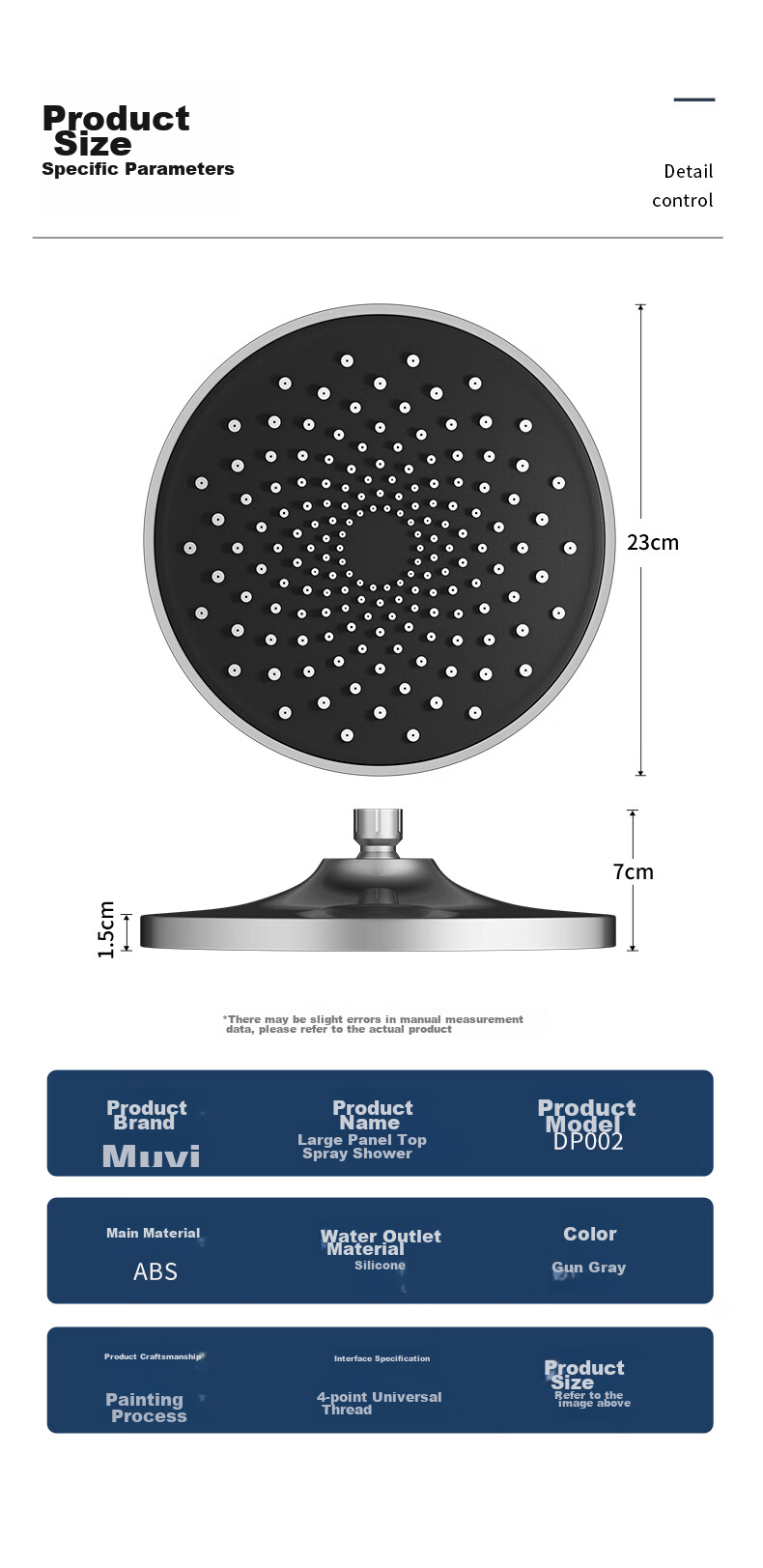 Muvi Shower Head, High-Pressure Handheld Shower Sprayer, Square Large Top Spray Universal Accessory 15