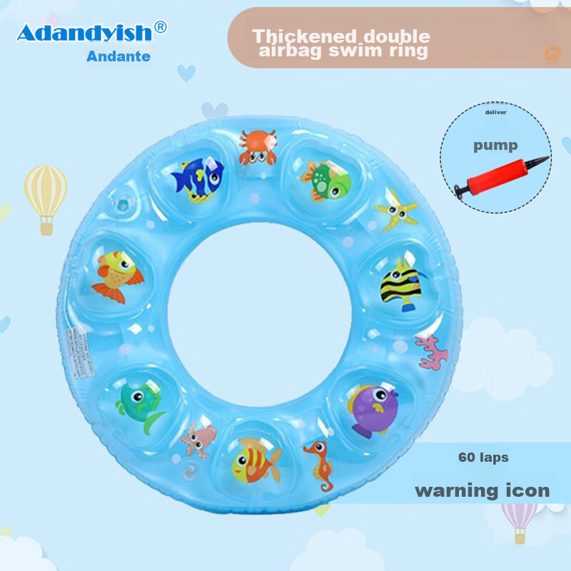Adandyish Thickened Double Air Chamber Crystal Swimming Ring, Inflatable Life Buoy for Adults And Children, Surfing And Water Play, Size 60 for Ages 5-8