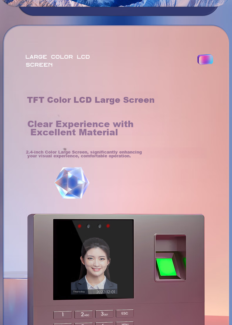 Deli Attendance Machine with Facial Recognition, Fingerprint, And Palm Vein Scanner - Face Detection, Hand-Lifting Recognition for Attendance. No Network Required, Three-Step Setup Automatically Generates Reports. Deep Space Gray AH12 14