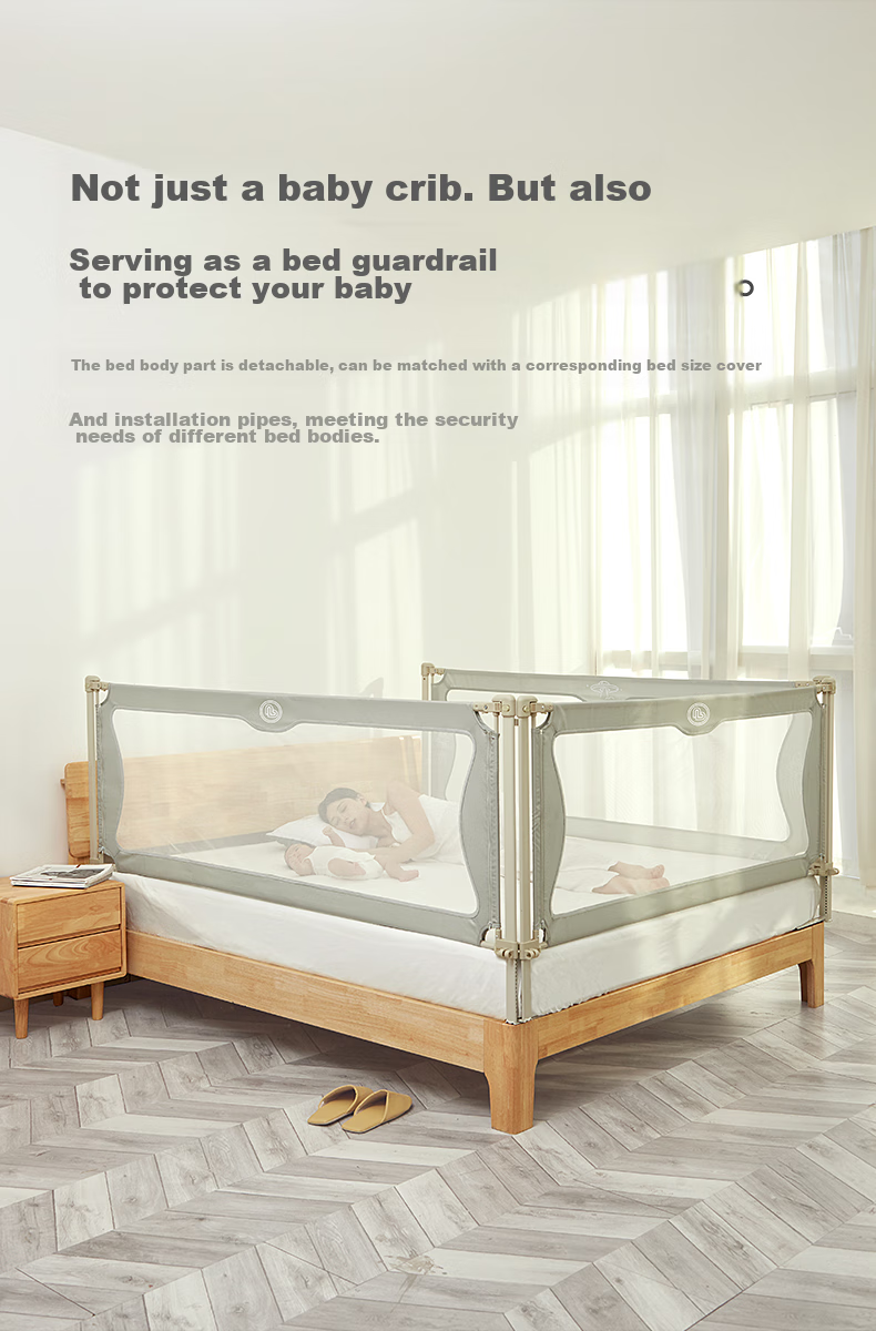 Leeoeevee Foldable Baby Bed Crib, Easy to Assemble, with Safety Guardrail, Anti-Pressure, Muya White 11