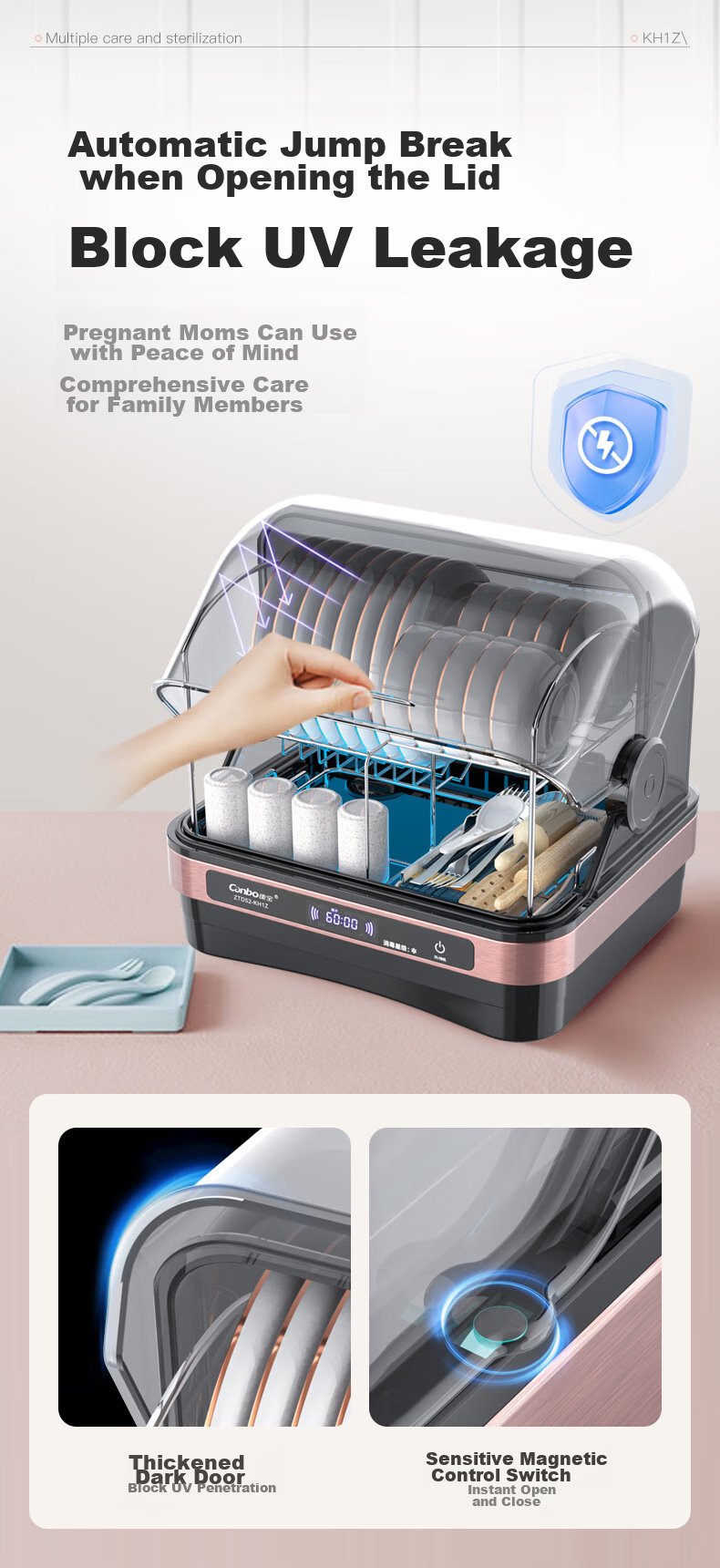 Canbo Disinfection Cabinet, Home Small Countertop Dish And Chopstick Sterilizer, UV Drying, No Draining Required, Mini Kitchen Disinfection Bowl Cabinet ZTD32-KH1Z 16