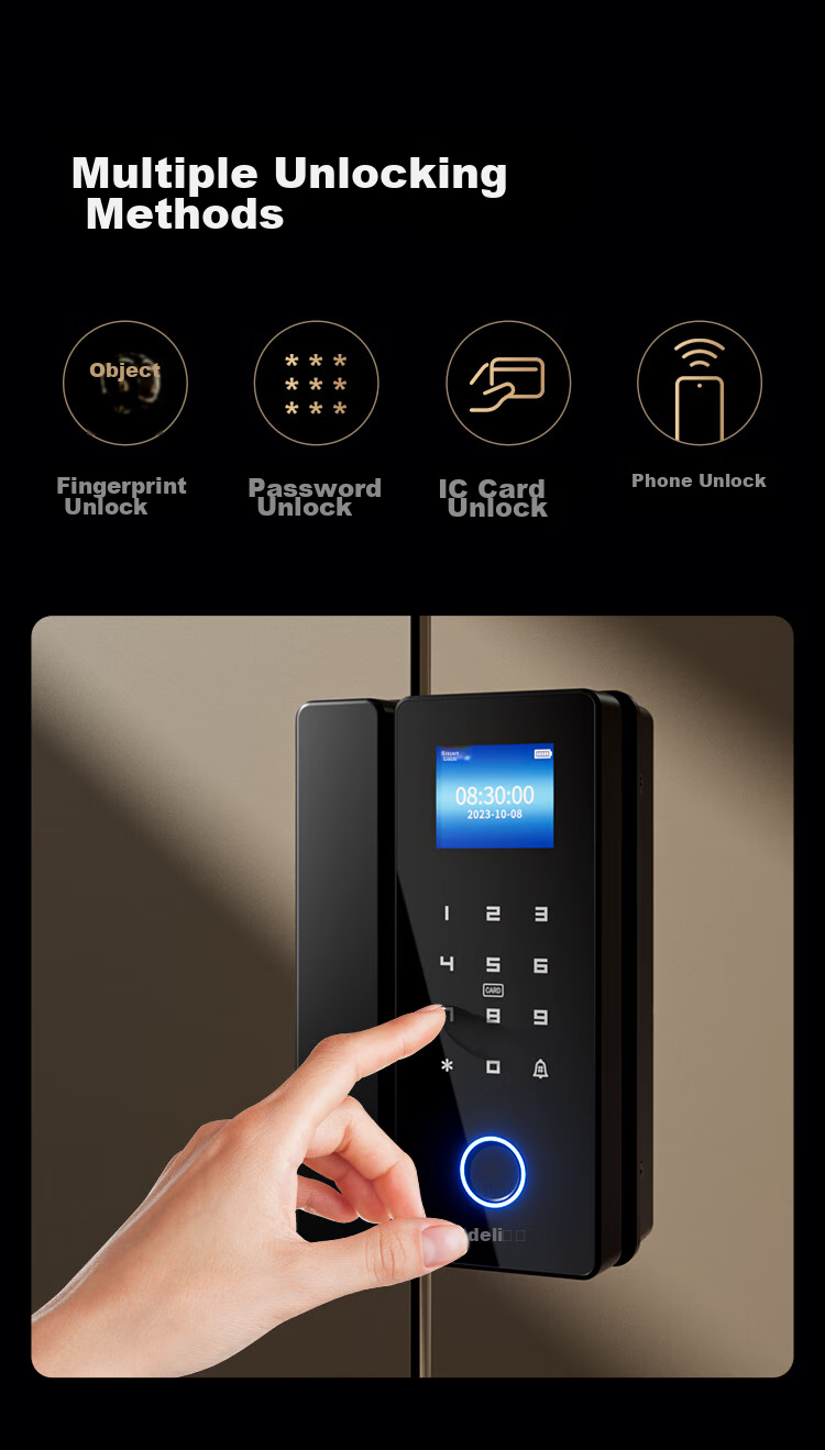 Deli Glass Door Lock, Smart Door Lock with Password, Office Fingerprint Lock, Intelligent Lock, Access Control Lock, Attendance Lock, Mini-Program Management AL100 (Frameless Glass Doors) 5