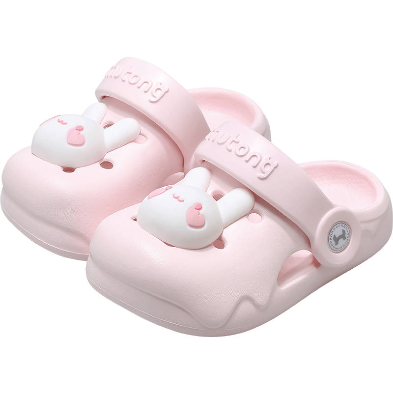 Mutong Children's Slippers, Boys' Sandals, Soft-Soled Girls' Cartoon Bath Shoes, Infant Home Shoes, Cute Rabbit Pink, Size 160