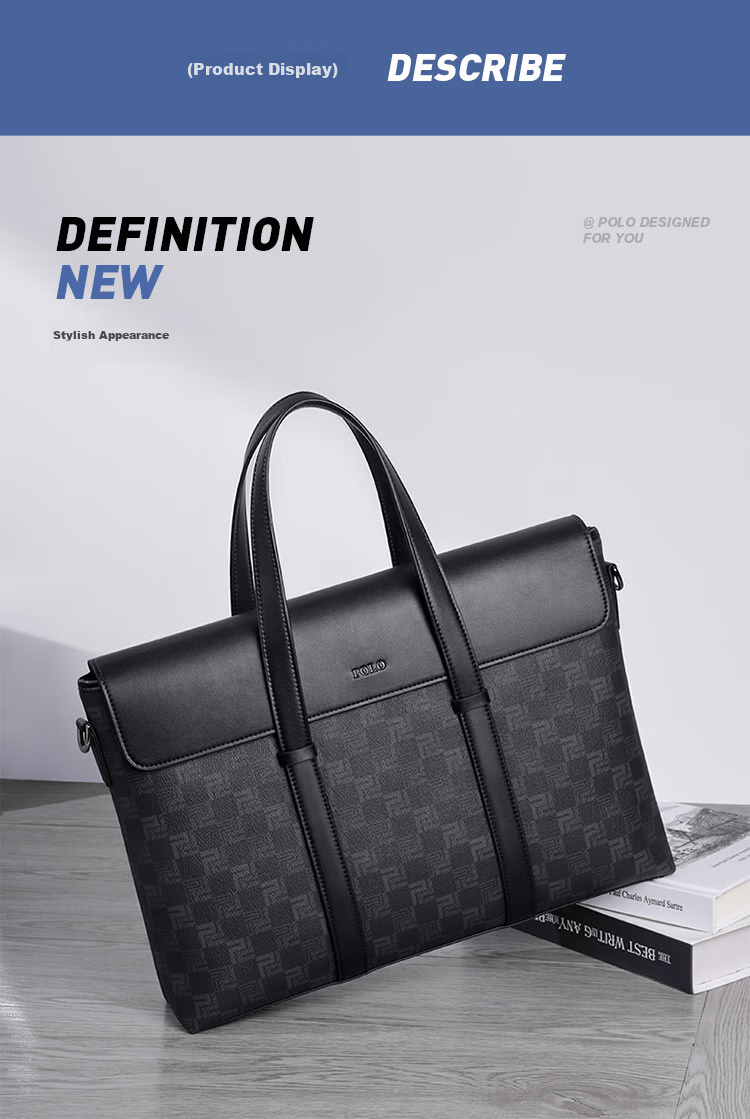 POLO Briefcase, Men's Business Handbag, 16-Inch Laptop Bag for Men, Commuter Shoulder Bag, Durable Crossbody Bag for Me 14