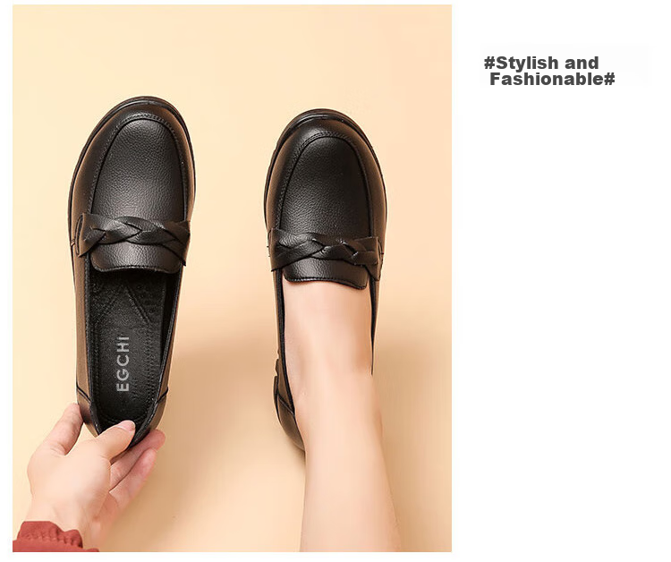 EGCHI Women's Shoes, Middle-Aged And Elderly Mom Shoes, Ladies Leather Shoes, Loafers, HD7518 Casual Style, Size 41 26