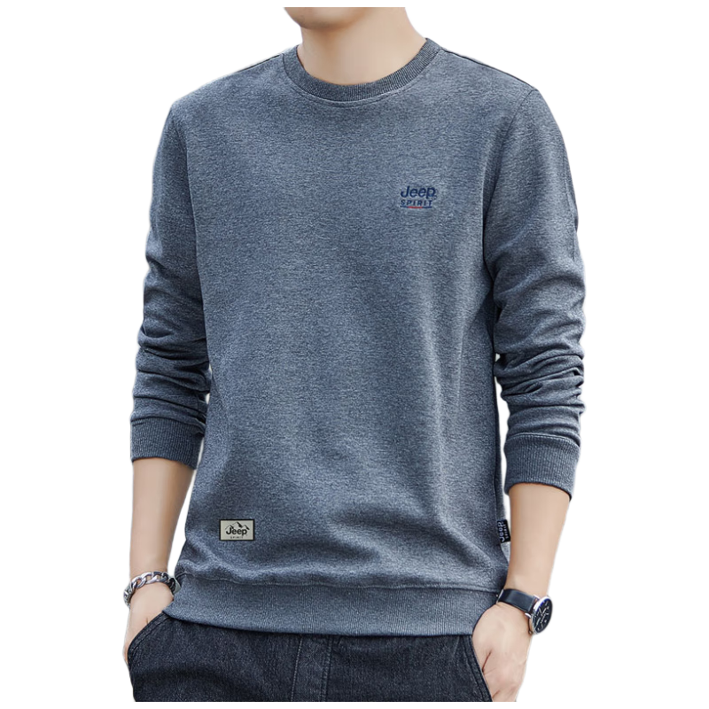 JEEP SPIRIT Men's Spring Casual Long Sleeve T-Shirt Round Neck Blue L