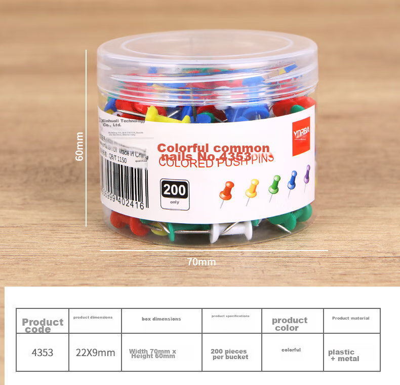 Youbili Colored T-Pins, Cork Board Pushpins, Drawing Pins, 200 Pieces/tube, 22*9mm, 4353 6