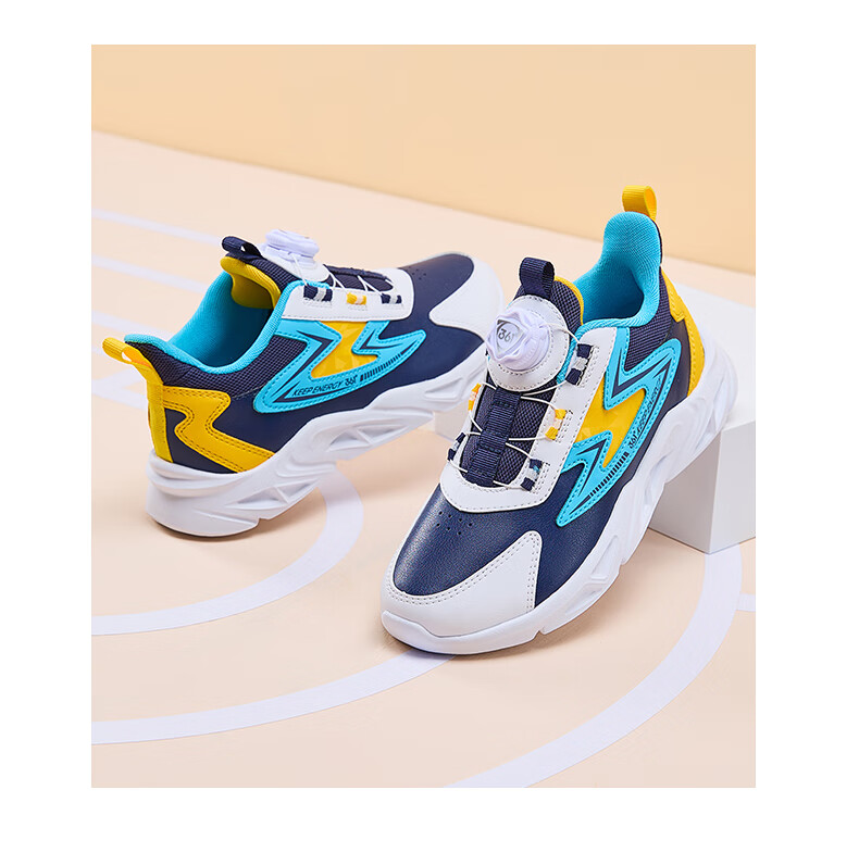 361° Children's Running Shoes, Fall/Winter, for Boys And Girls Aged 3-14, Shock-Absorbing, Rotary Buckle, Leather Upper, Sports Shoes, Blue, Size 38 17