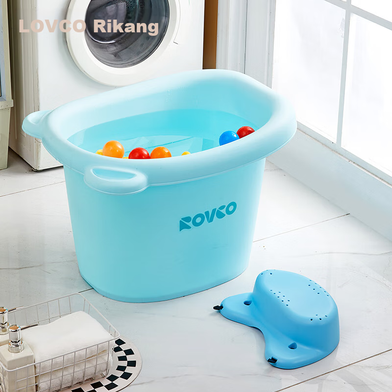 Rikang Bathtub, Baby Bathing Basin, Children's Bathtub, Bathtub with Free Stool, Blue, X1001-1