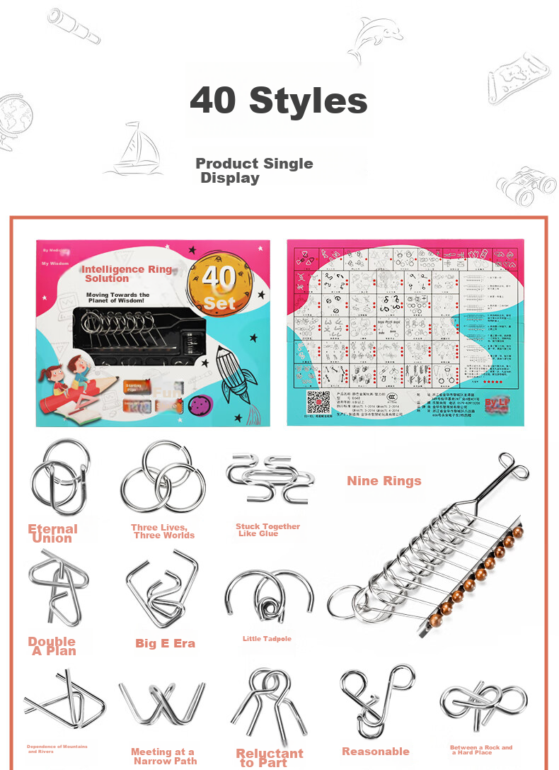 Lezhiyouwo Nine-Link Puzzle Lock Set of 40 Lu Ban Lock Educational Toy for Children 7-14 Years Old, Birthday Gift for Boys, Disassembly Game 7