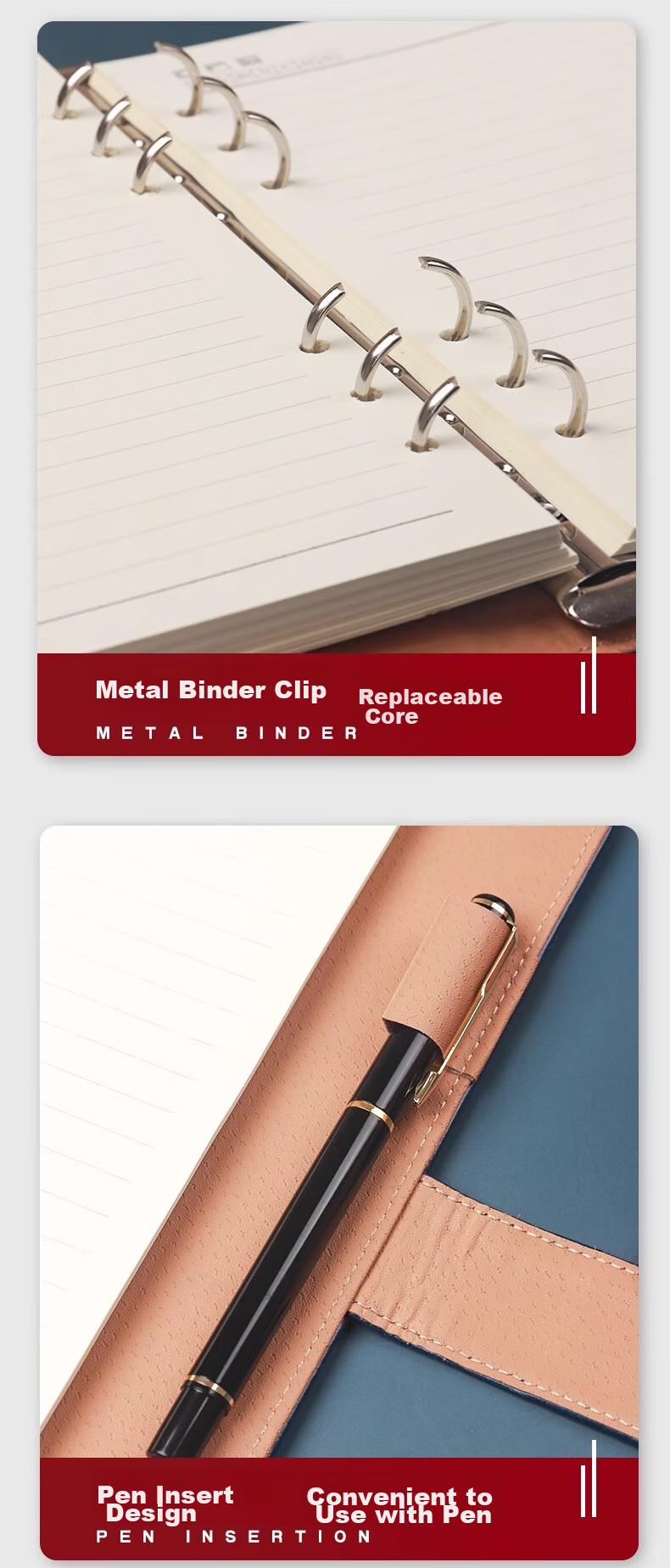 Xutong Loose-Leaf Notebook, B5 Size, Simple Leather Cover, 100 Sheets, 200 Pages, 9 Holes with Magnetic Clasp, Card Slots, for Office Meetings And Record Keeping, Detachable Loose-Leaf Notebook, Can Print LOGO 7