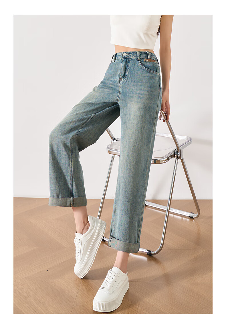 Oulain Casual Versatile Jeans for Women, Autumn Comfortable Retro Cropped Dad Pants, Denim Blue, XL 3