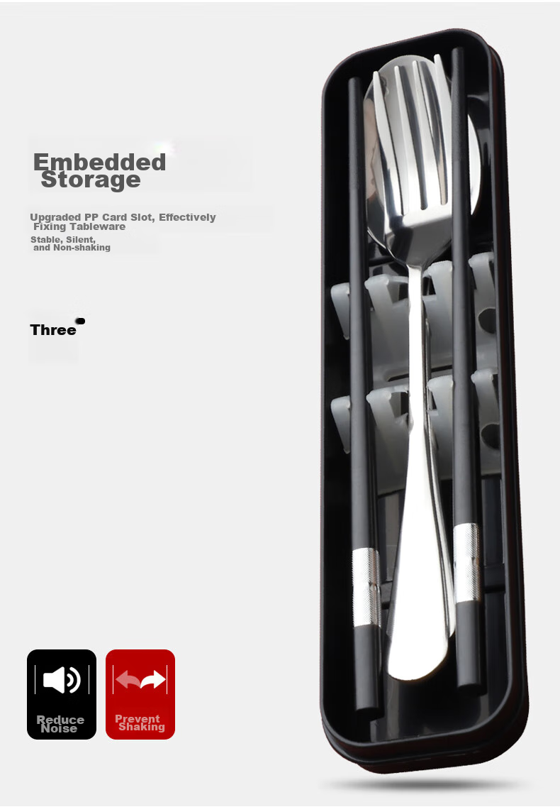 Shihua Stainless Steel Spoon Fork And Alloy Chopsticks Set, Adult Student Travel Portable Cutlery Box Four-Piece Set 4