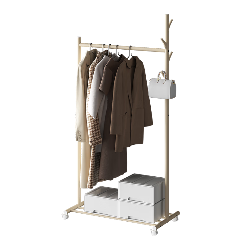 JD Original Cream Tree Clothes Drying Rack, Floor-Standing Indoor Balcony Bedroom Hanger for Clothes Drying, with Wheels, Three-I